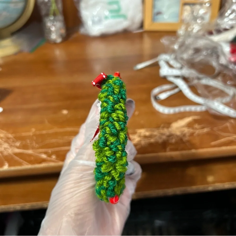 Red And Green Fuzzy Fluffy Wreath Ornament - “Star”